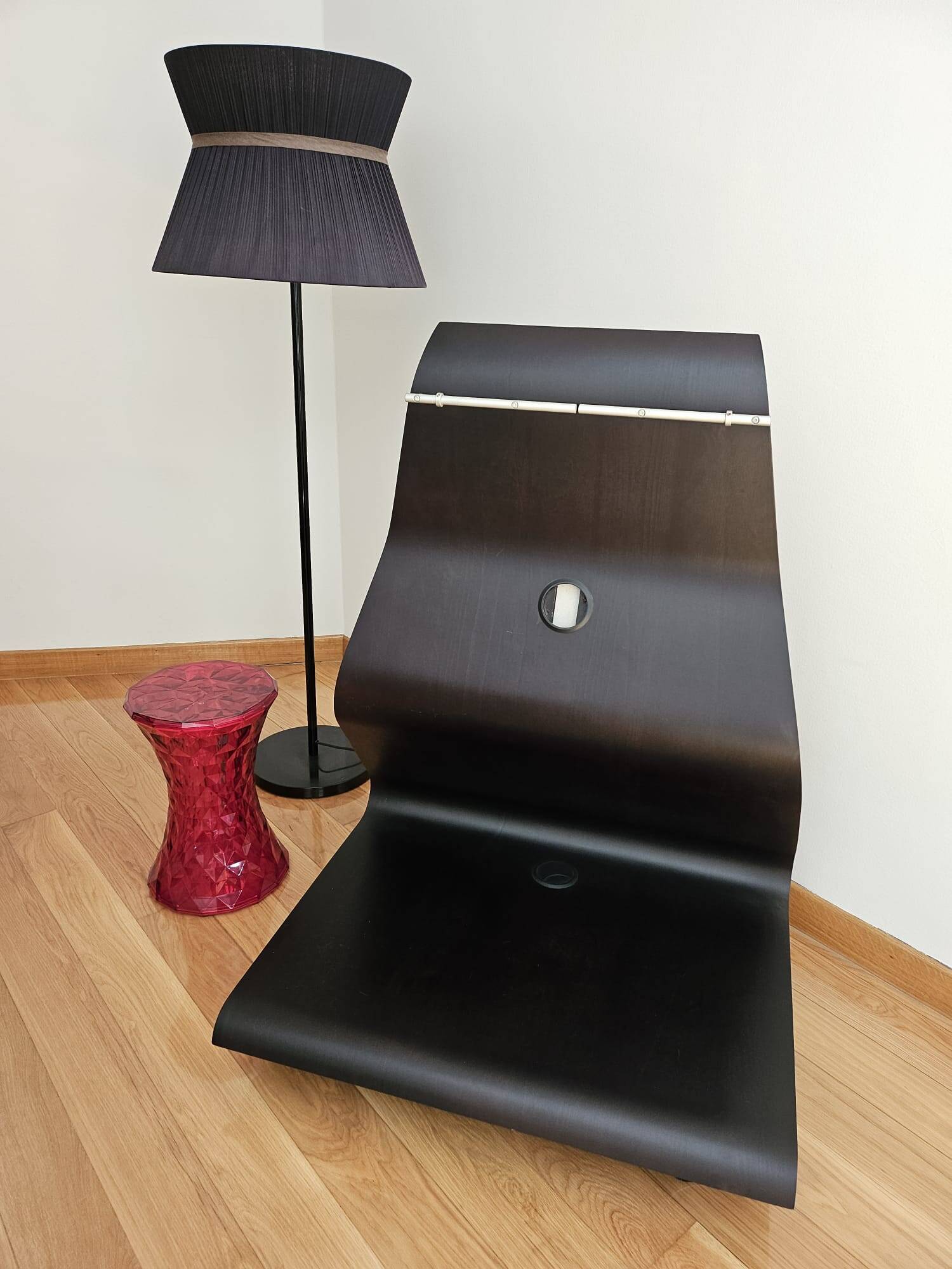 TV unit "Cobra" by Mario Bellini for Horm, Italian design, curved wood and LED.