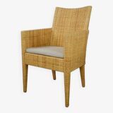 Bridge-style armchair in wood and woven rattan