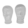 Set of 2 glass head vintage hat / headphone display mid-century mannequin