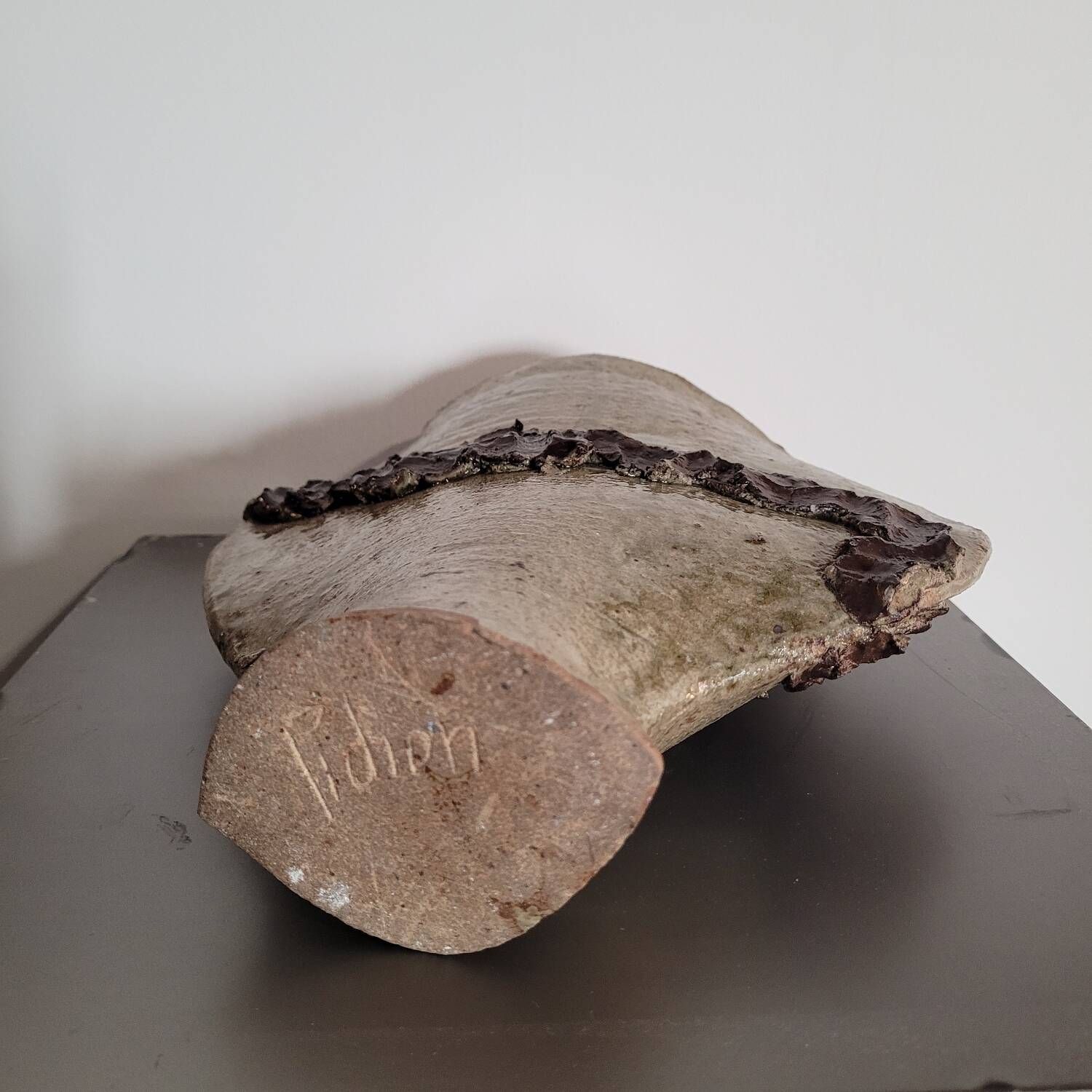 Old large brutalist stoneware ceramic vase odile pichon 60s