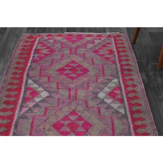 1970s Vintage Turkish Oushak Handmade Wool Cotton Purple Runner Rug 108x292