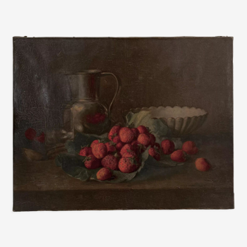 Oil on canvas old still life with fruits