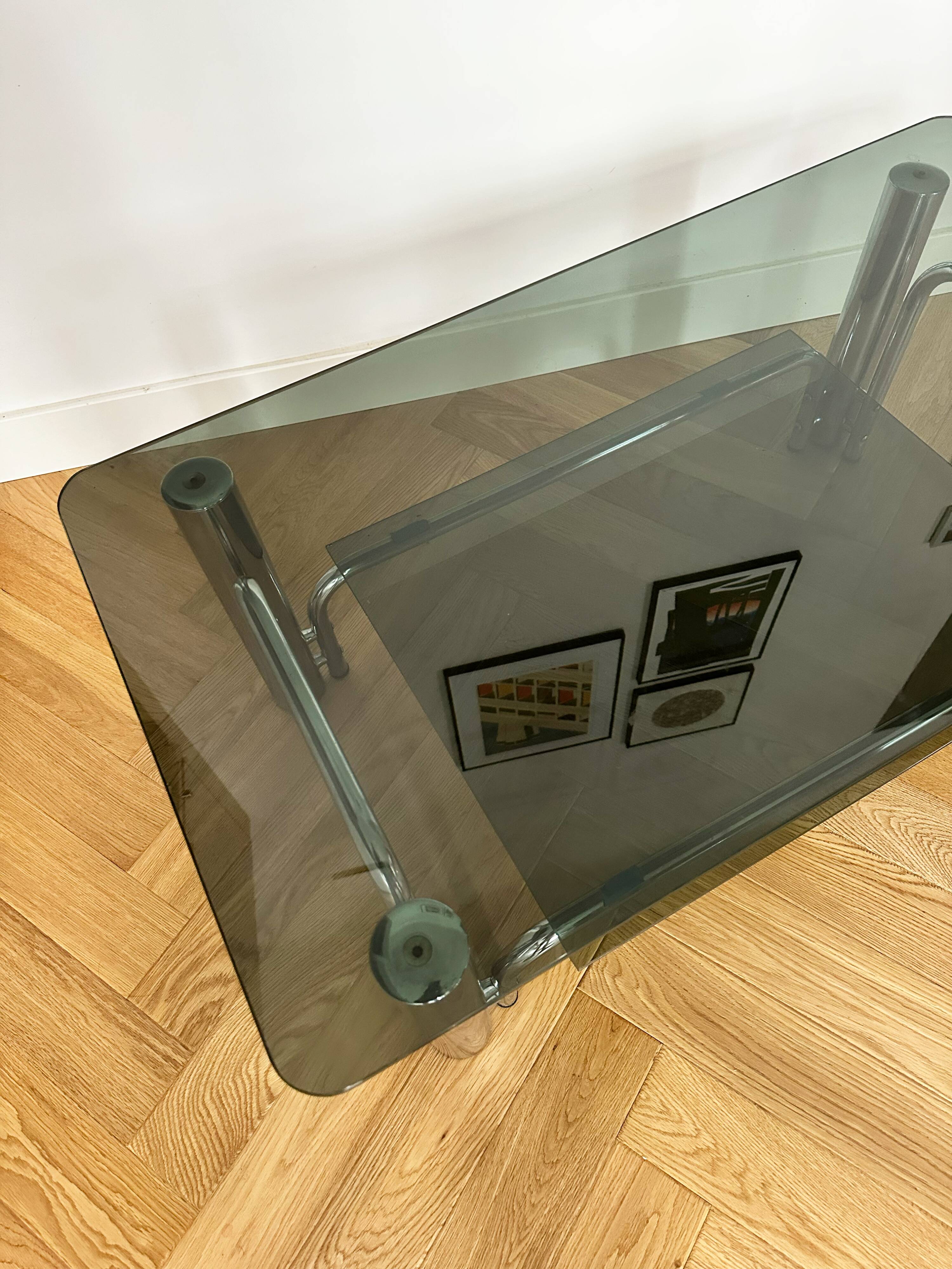 Chrome and smoked glass coffee table