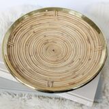 Round rattan and brass bowl, Italy 1970s, Gabriella Crespi style