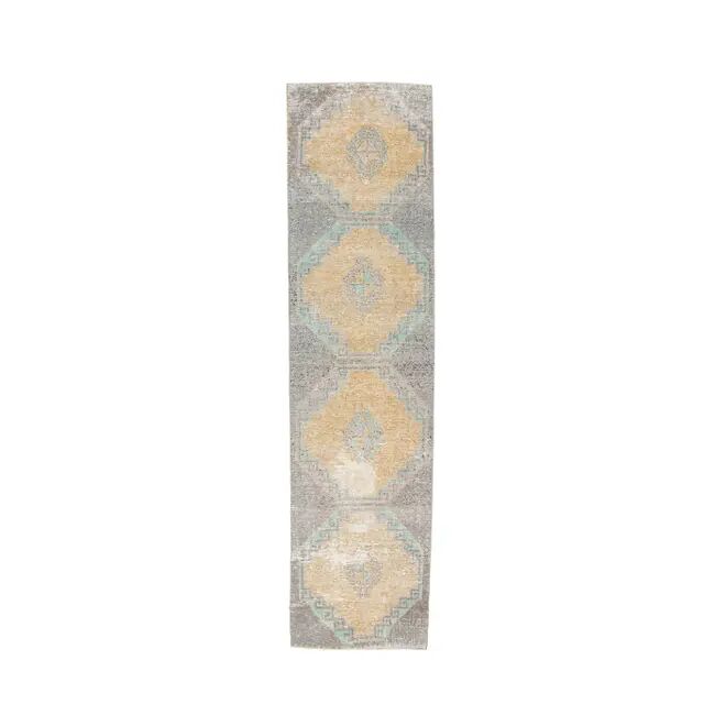 1960s Turkish Hand-Knotted Geometric Runner 80x330