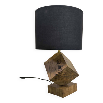 Lampe à poser vintage en chêne massif