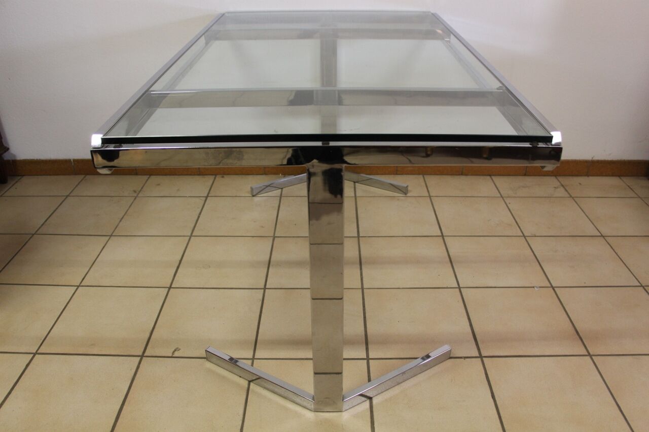 Table de salle a manger nickelé et verre