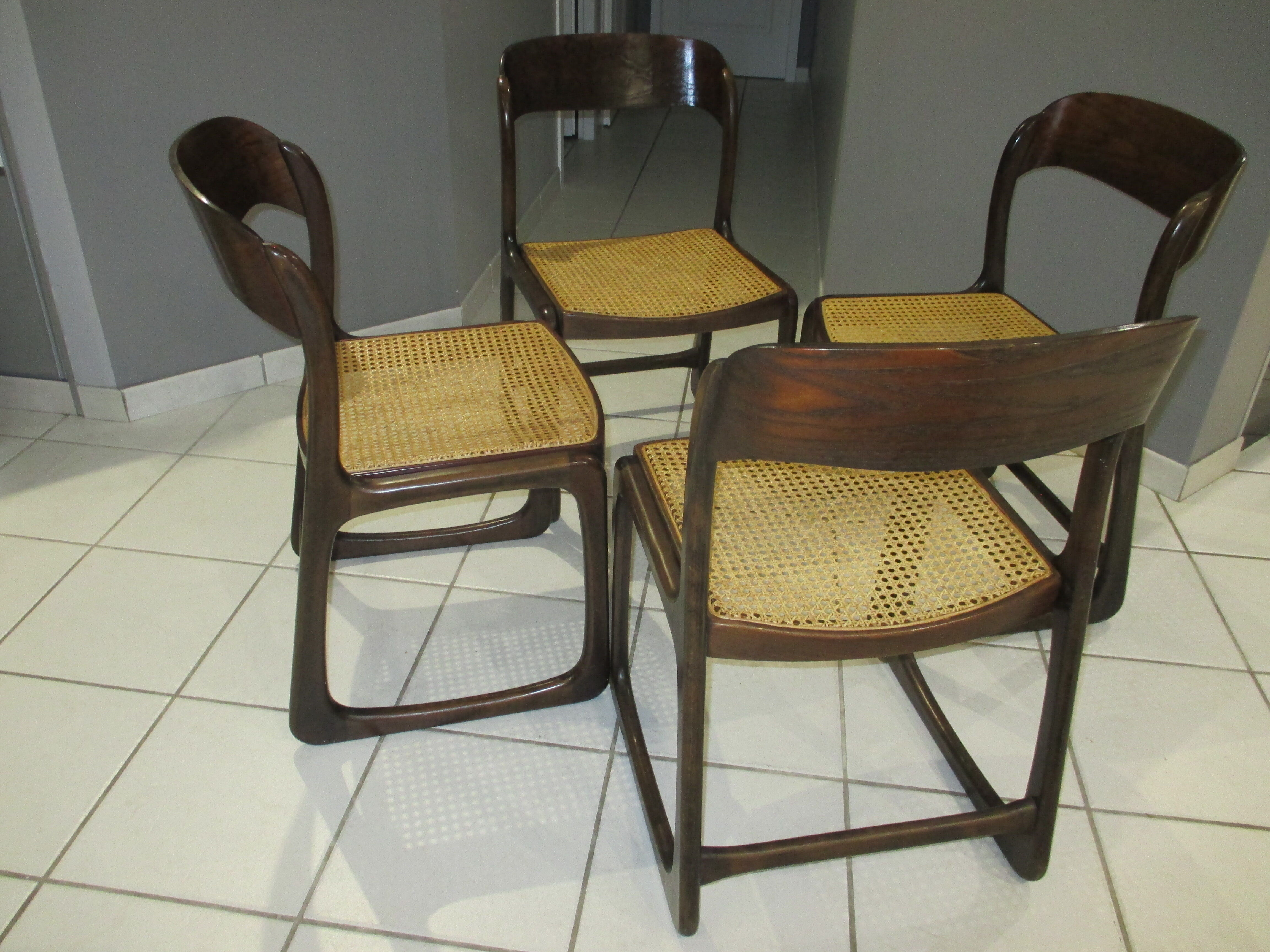 Set of 4 Baumann canned chairs model sled 1970