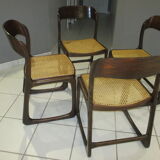 Set of 4 Baumann canned chairs model sled 1970