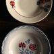 6 mismatched red and blue Art Deco soup plates, Badonviller Digoin