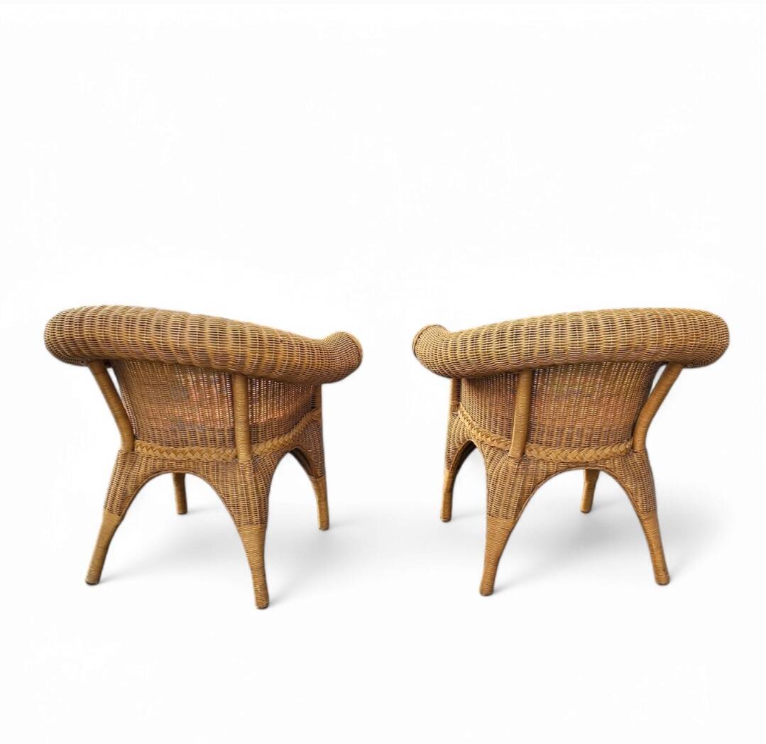 2 x rattan  arm chairs 1980s with original upholstery