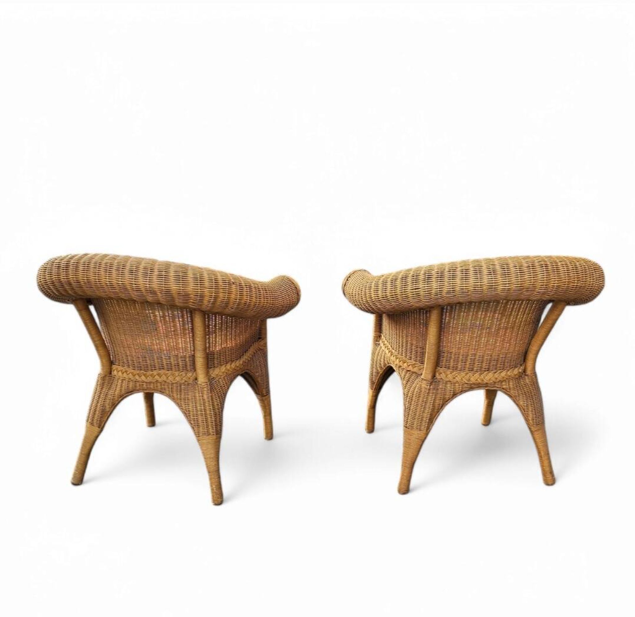 2 chaises en rotin des années 1980 avec rembourrage d'origine