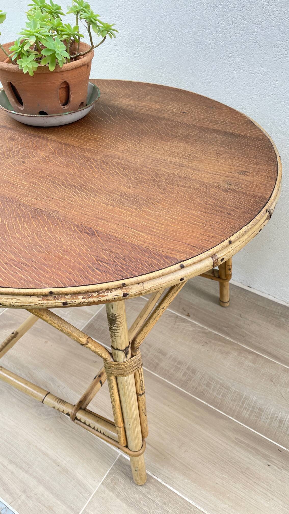 VINTAGE Low Table in Oak and Rattan