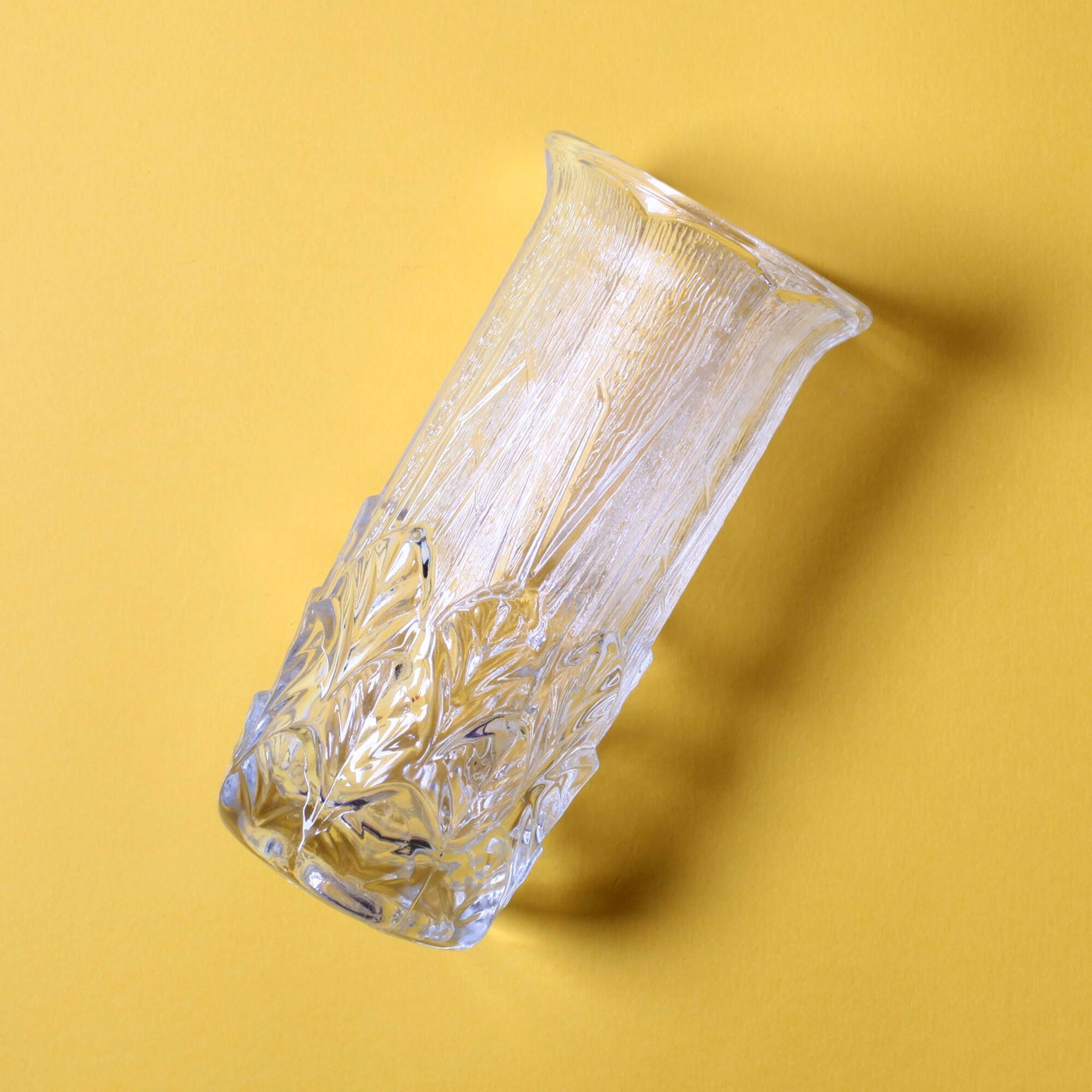Small Vase / Vintage Clear Leaf Pattern Textured Glass Flower Vase Fidenza