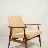 Fauteuil de salon vintage jaune bohème, style milieu du siècle