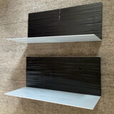 Pair of contemporary shelves in steel and stained wood