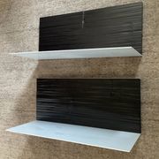 Pair of contemporary shelves in steel and stained wood