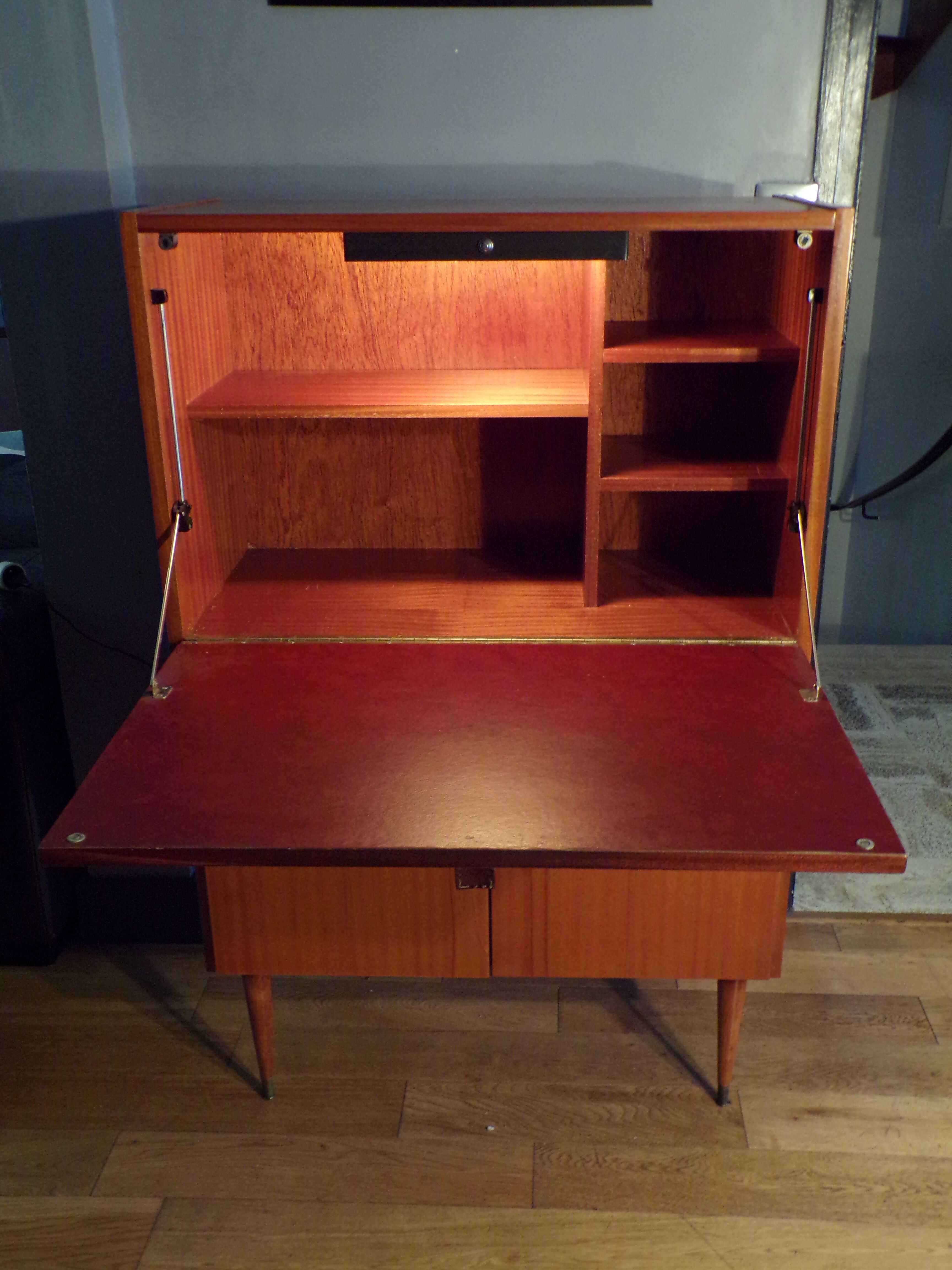 Vintage teak and leather secretary