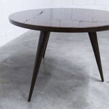 1960s Scandinavian tripod coffee table with glossy varnish in mahogany wood.