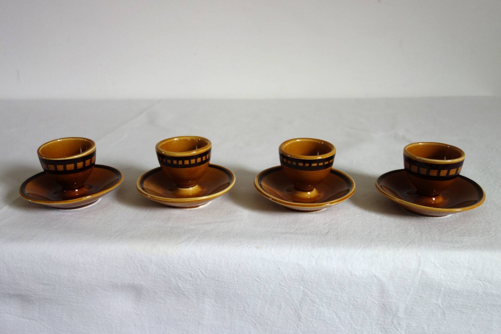 4 Longchamp glazed ceramic egg cups from the 70s