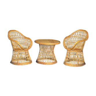 Wicker rattan chair with vintage 60s table