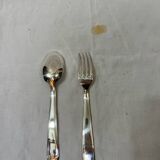 Birth cutlery 1 fork and 1 silver metal spoon