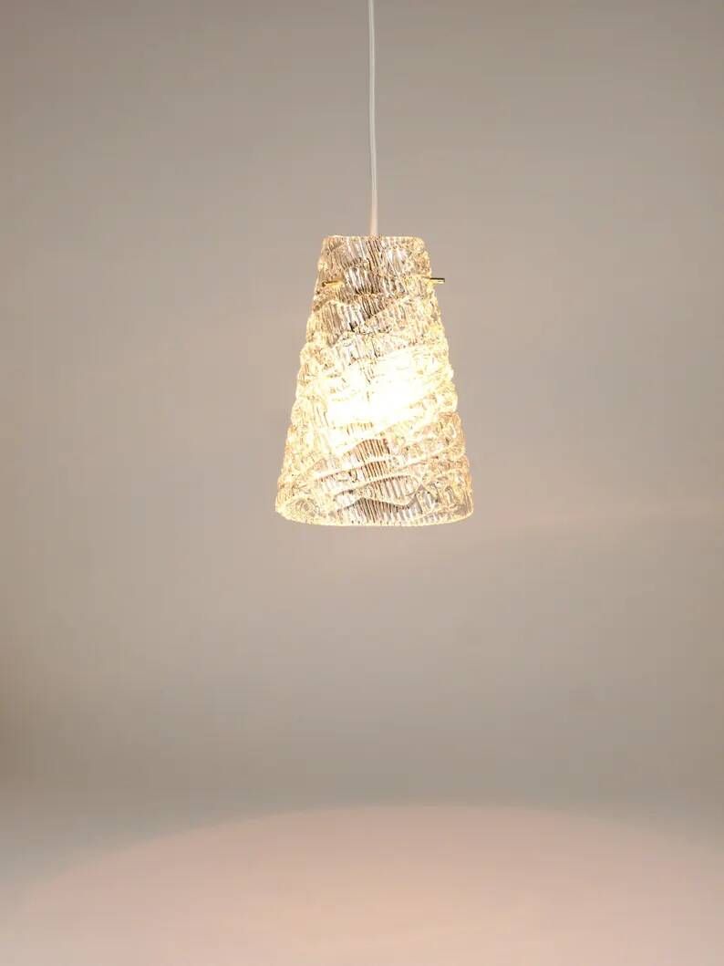 J.T. Kalmar Mid-Century Textured Glass & Brass Pendant Lamp, Austria, 1950s