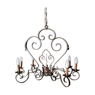 Wrought iron chandelier green patina