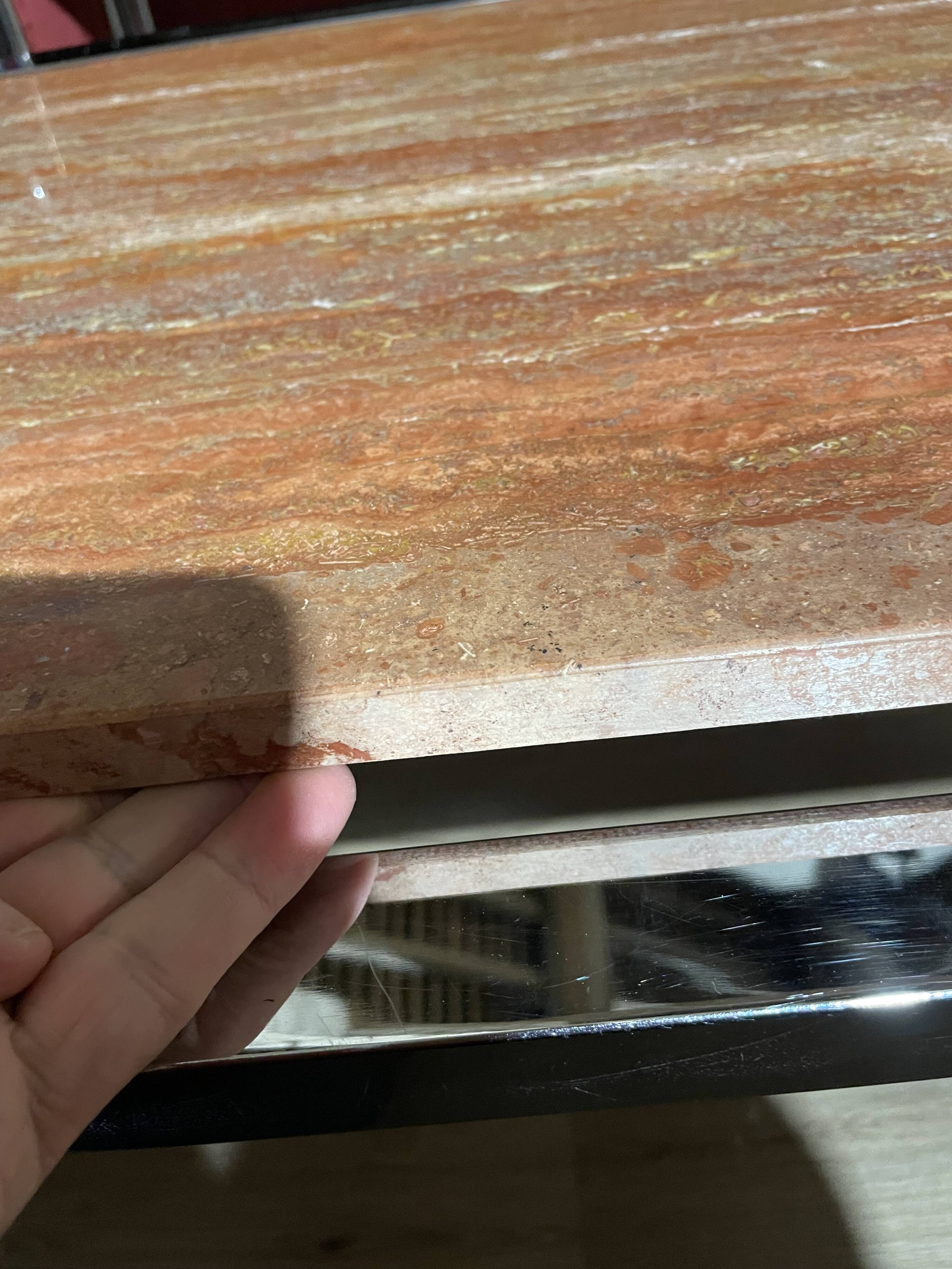 Vintage coffee table chrome steel and brass marble top Italy circa 1970