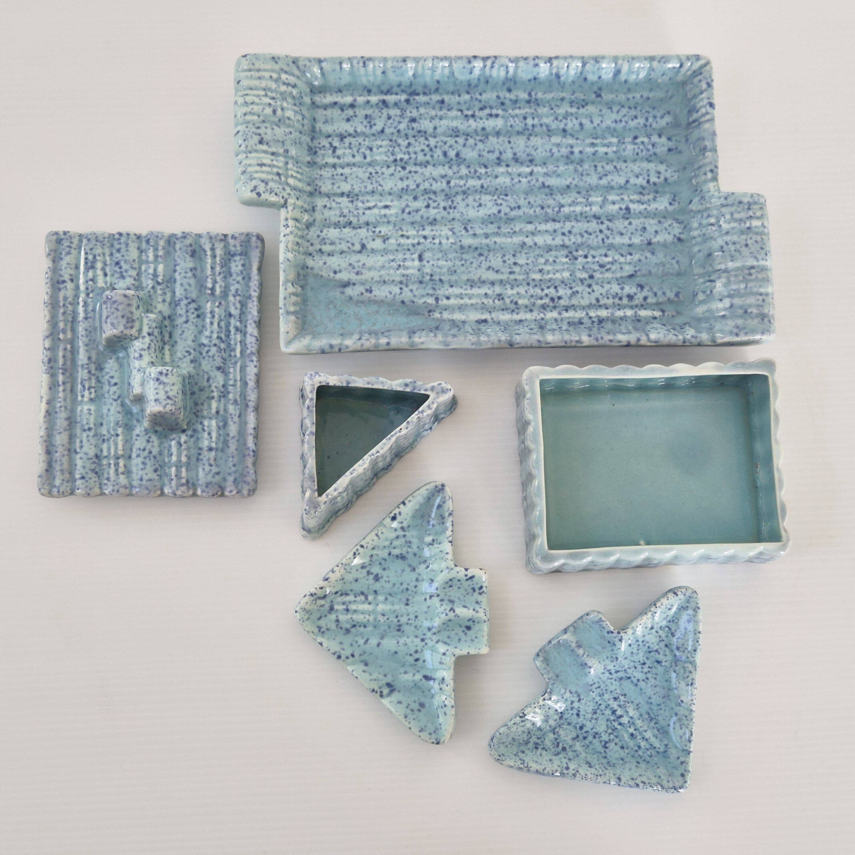 Ensemble a tabac ceramique bleue vintage 1950 italien 50s 1950s rockabilly