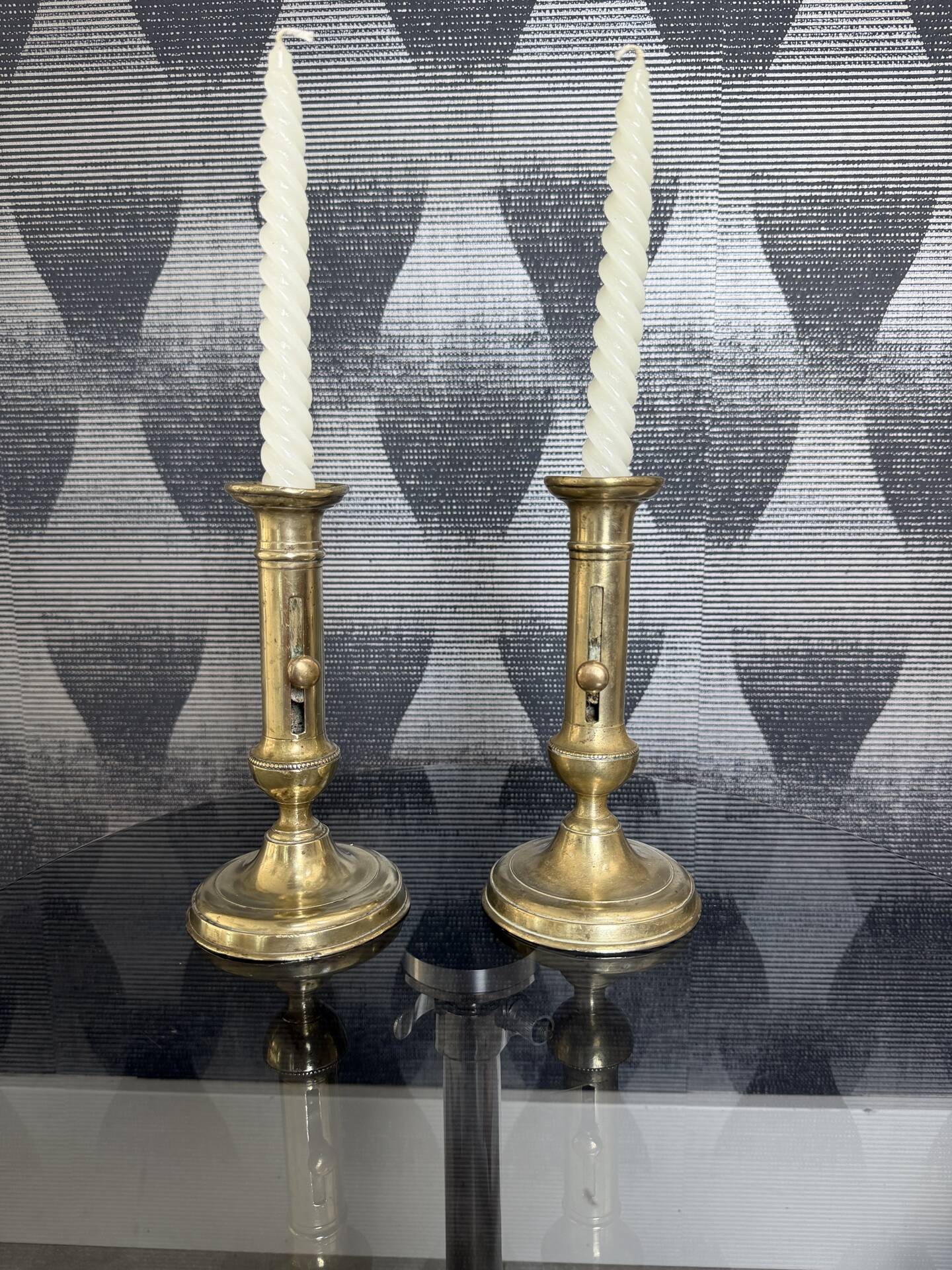 Pair of brass push candle holders – Late 19th century