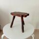 Brutalist Spanish tripod stool in solid carved wood.