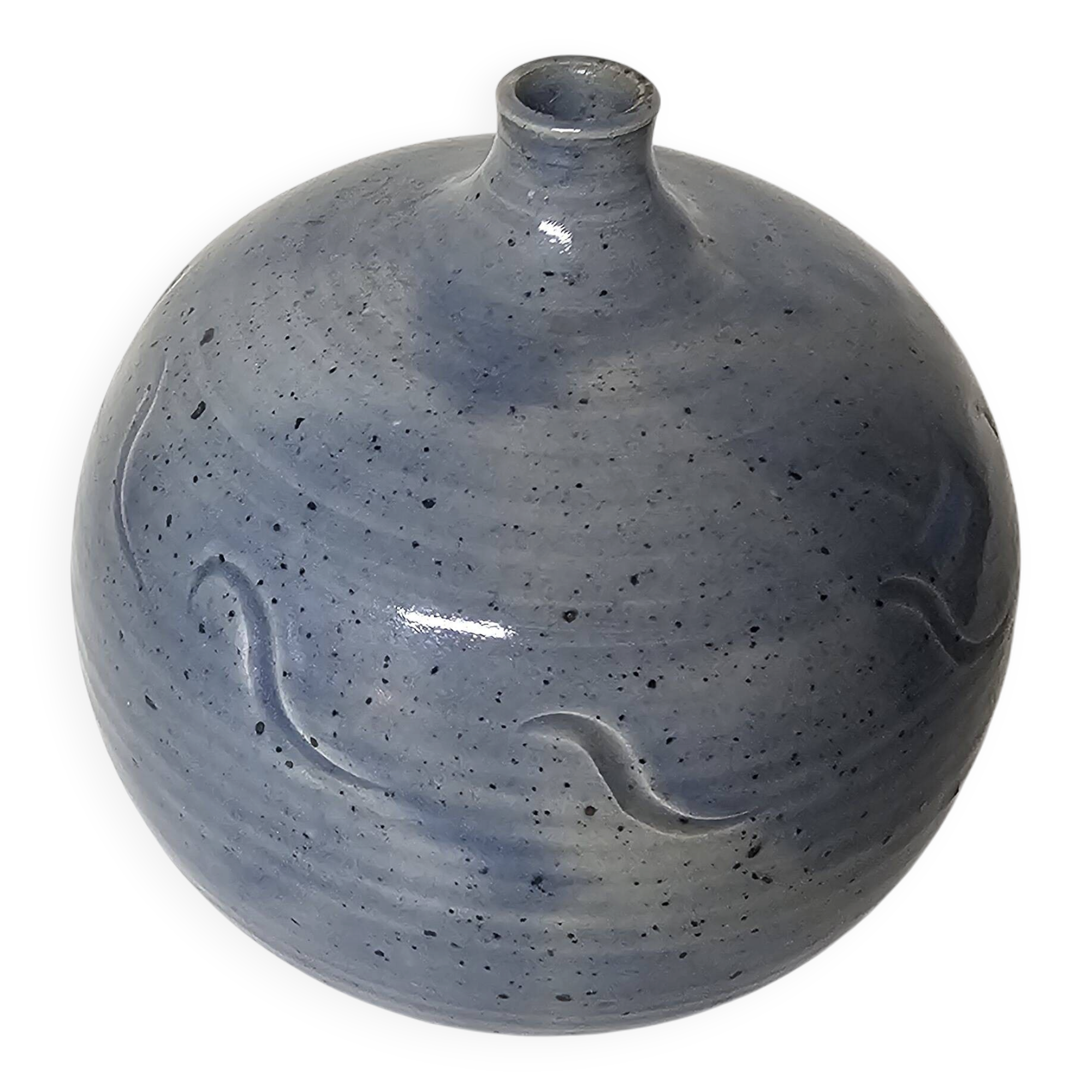 Glazed ceramic ball vase soliflore signed with monogram BL.
