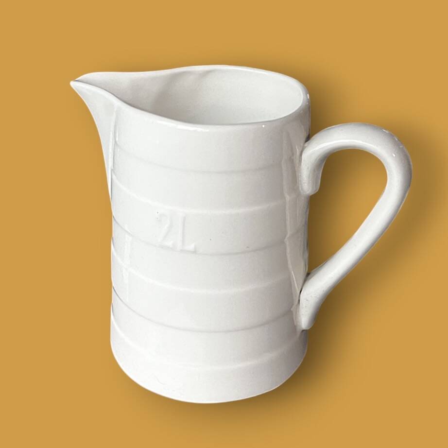 Vintage white ceramic jug with glaze – 2 L - BOCH La Louvière