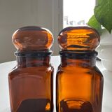 2 flacons d'apothicaire en verre ambré Ariel