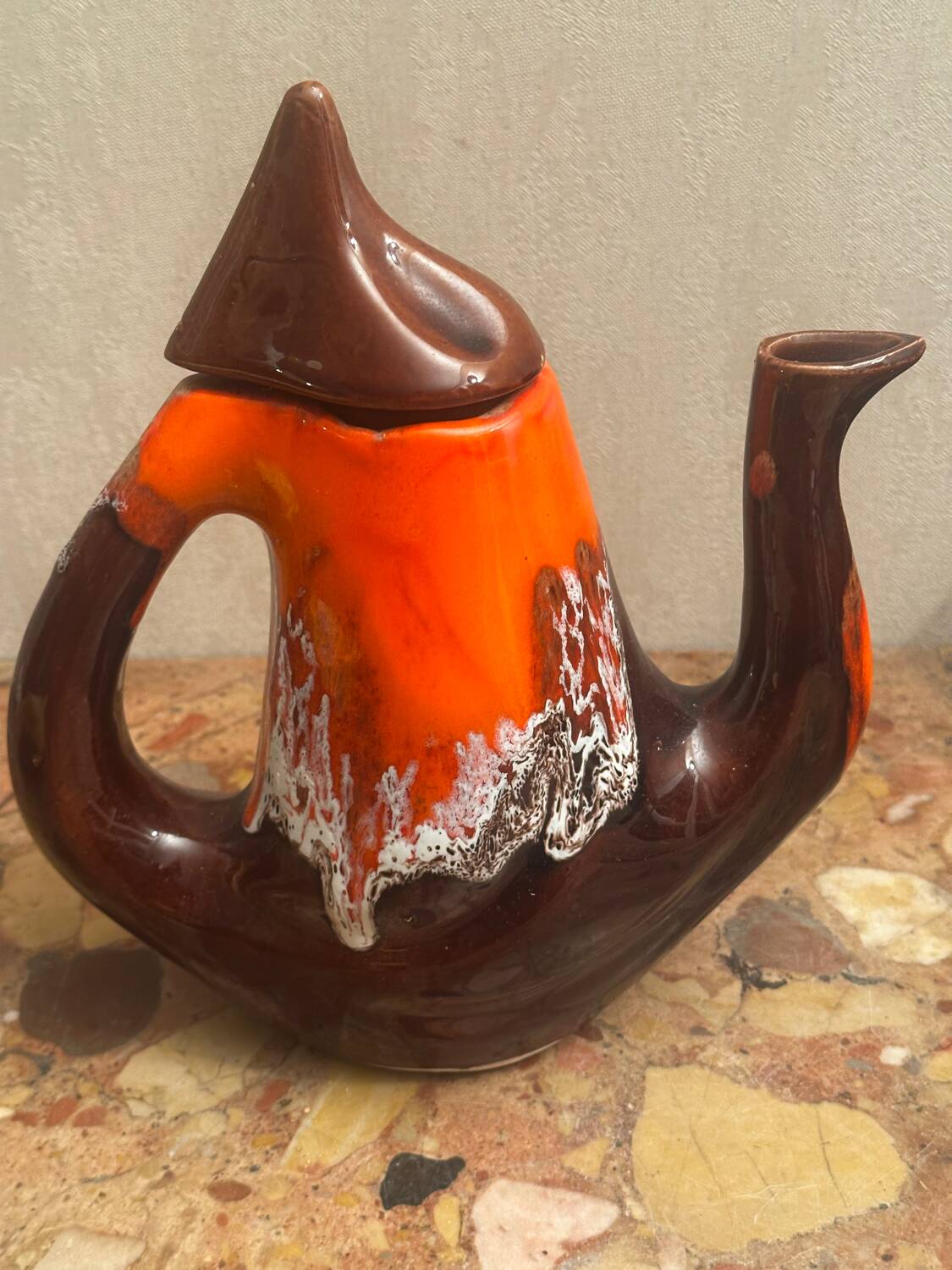Enamelled ceramic coffee pot signed Vallauris - 1960s