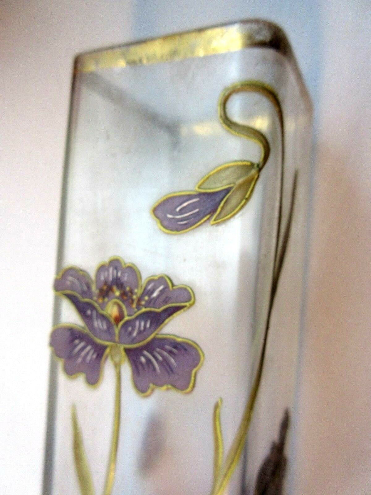 Square and high vase, degraded red, enamelled with art Nouveau stylized poppies