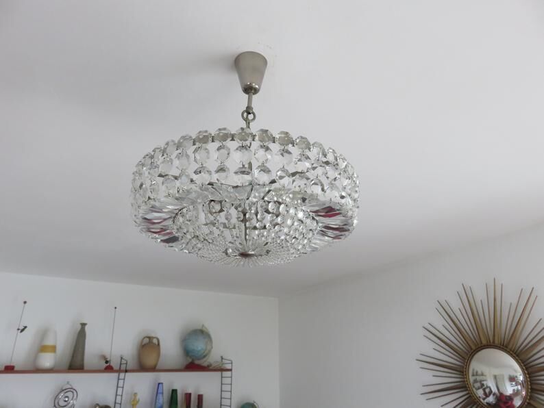 Lustre "Palwa" 6 fires in nickel brass and 60s crystal