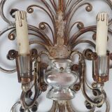 Pair of Silver Wrought Iron And Glass Wall Lights by Banci, Italy, 1940s