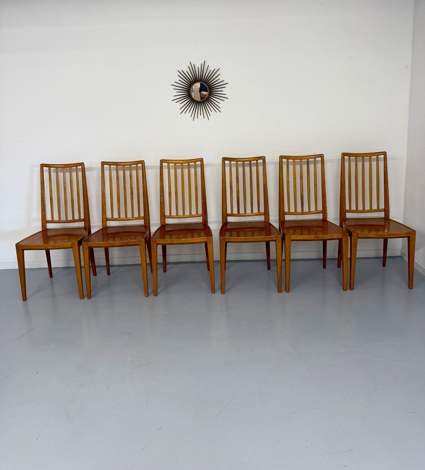 Lot de 6 chaises en hêtre massif vintage bois bicolore design annee 60