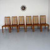 Lot de 6 chaises en hêtre massif vintage bois bicolore design annee 60