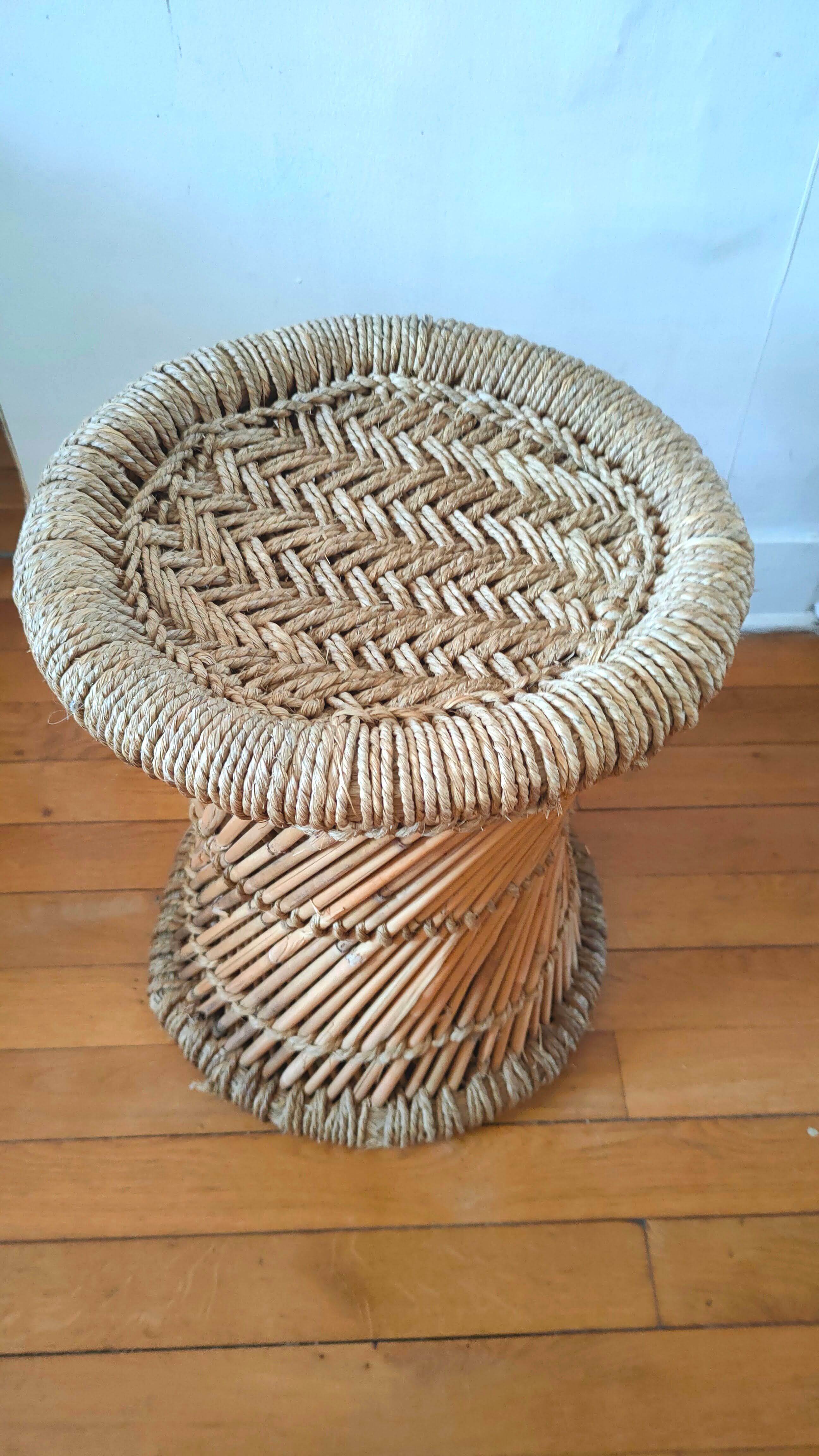 Vintage wicker and rope stool