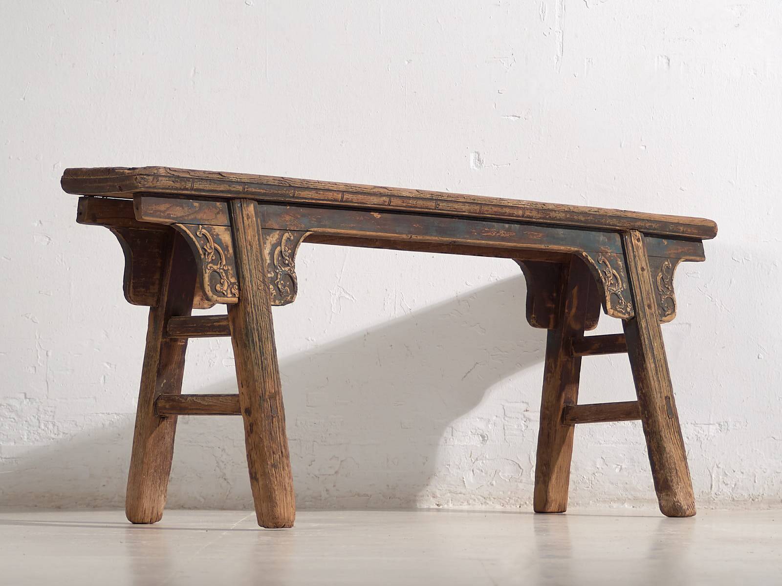 Antique Asian bench in navy blue tones (c.1870)