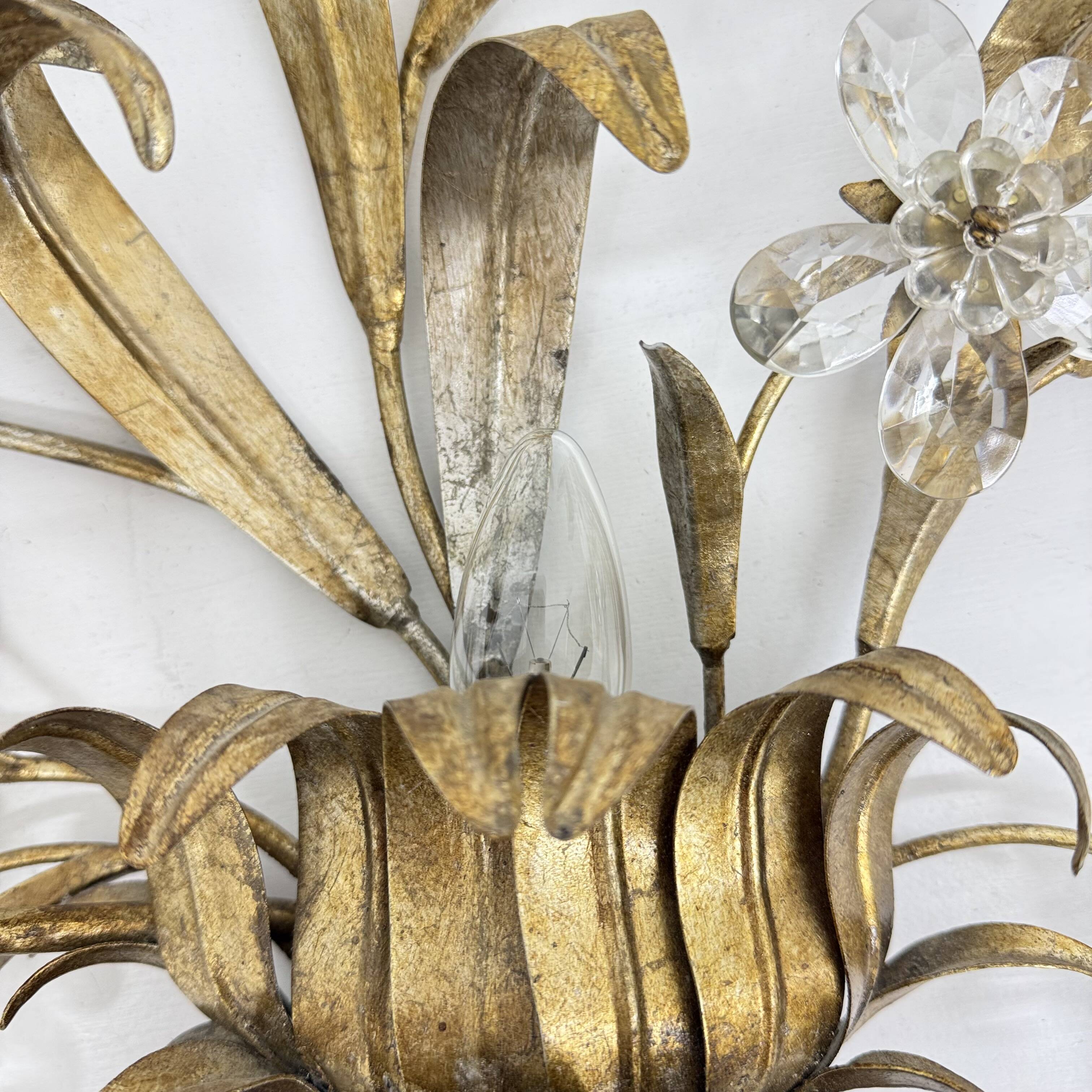 Mid-century design banci style wall lamp sconce crystal flower bouquet