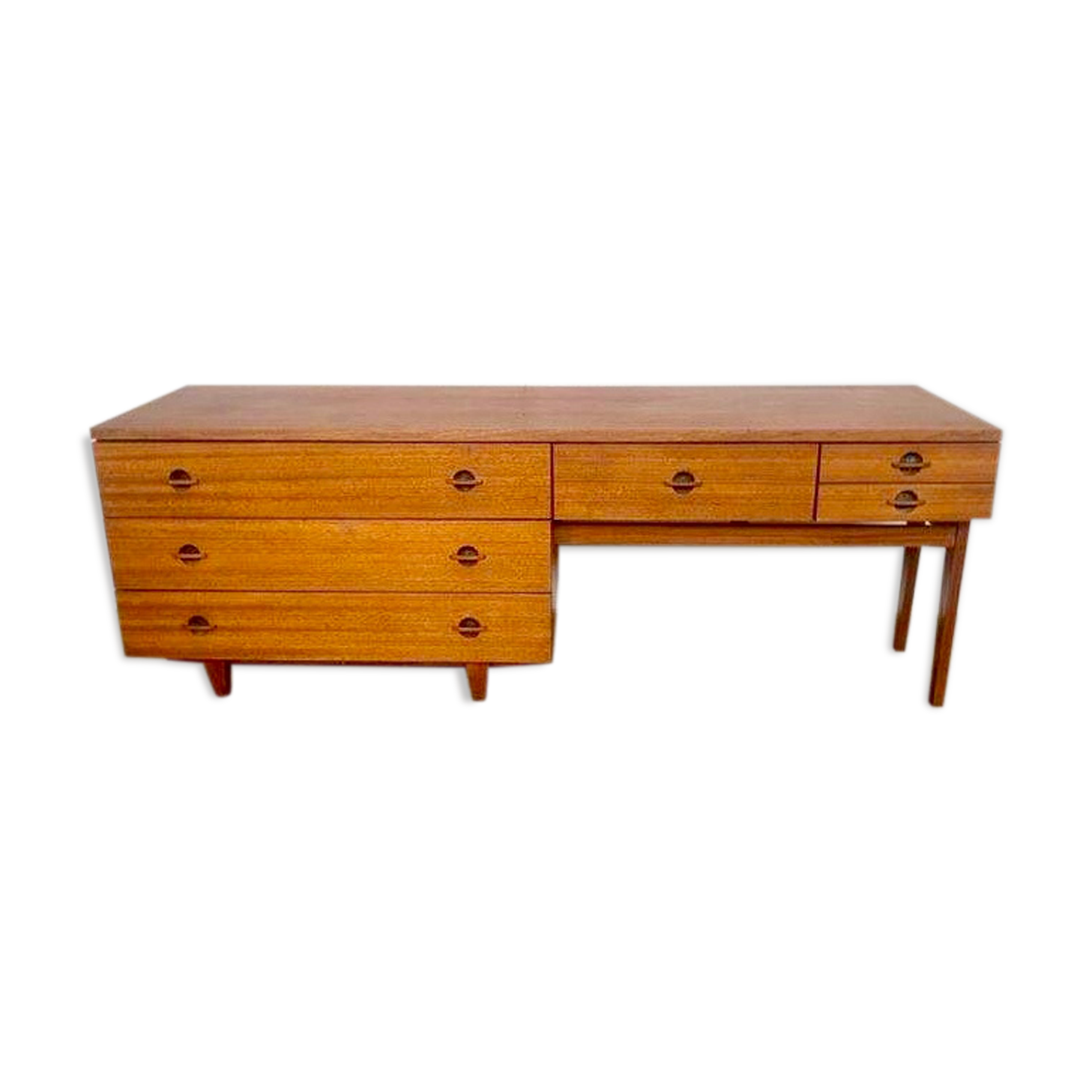 Enfilade teak tv cabinet chest of drawers 6 drawers year 1960 - width 154 cm