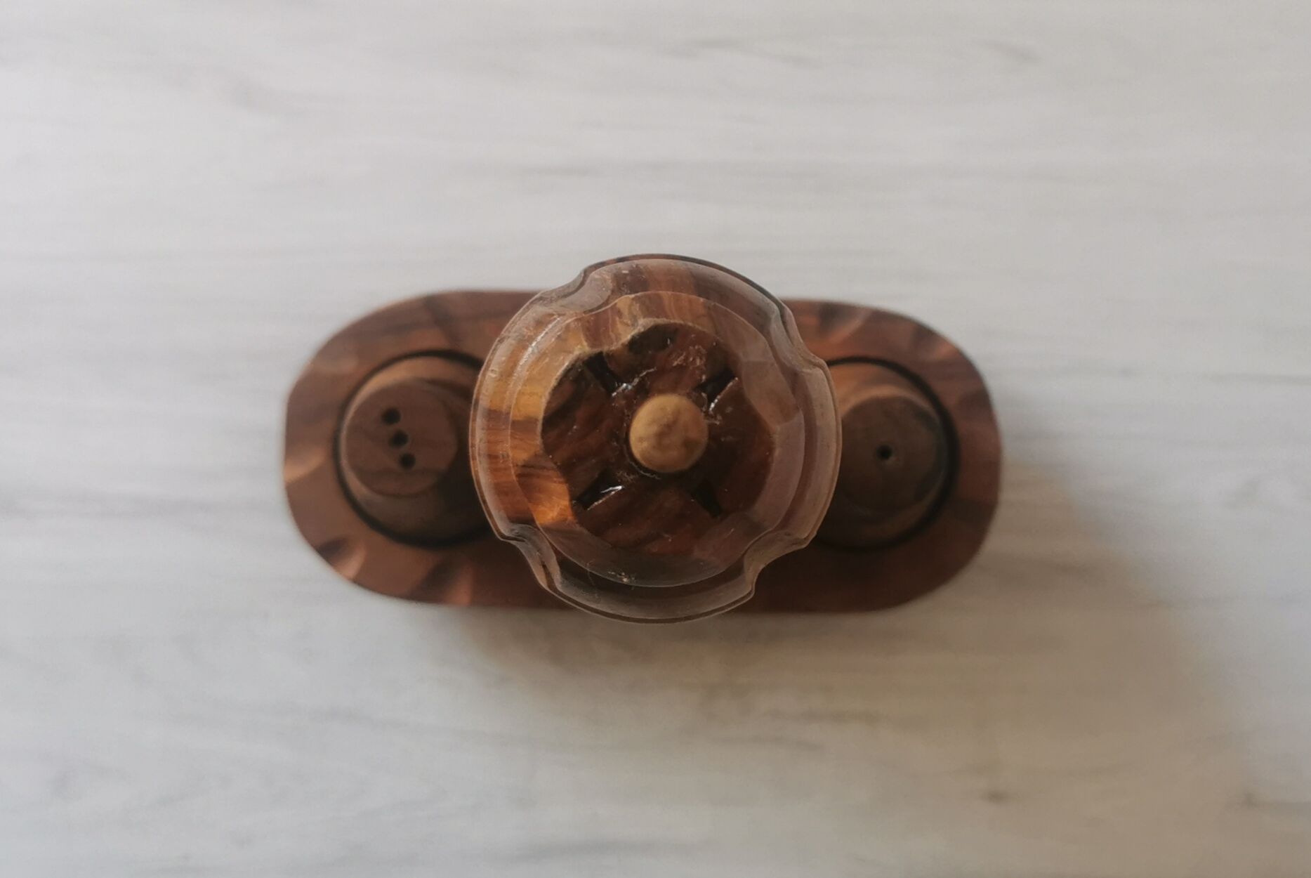 Carved wood shells salt and pepper shaker