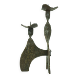 Porte-bougie en fer brutaliste sculptural du milieu du siècle pour 2 bougies