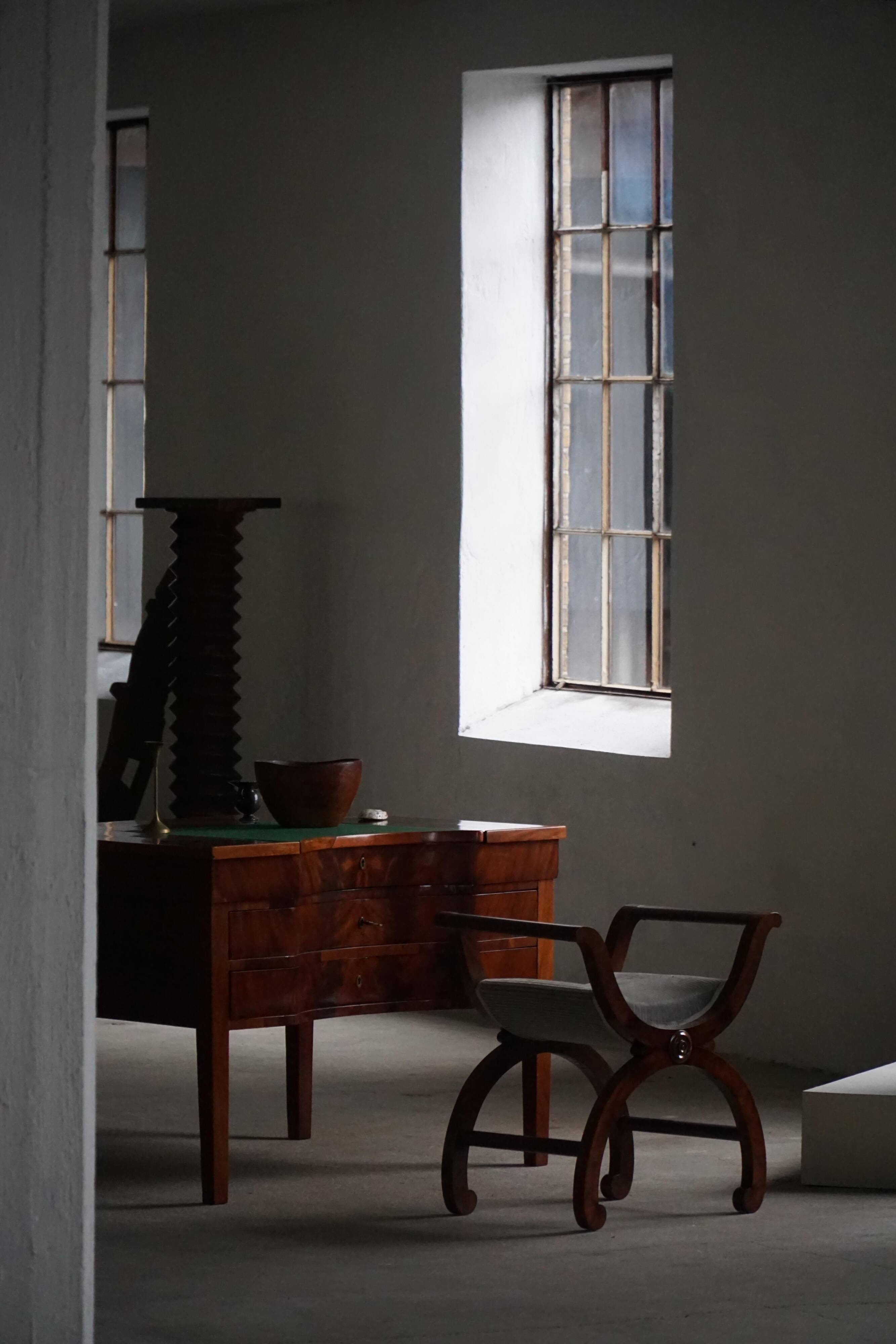 Empire-style Danish piano chair/stool with velvet seat, early 1900s.