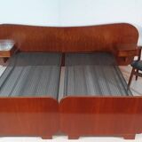 Vintage teak and walnut bed with nightstands, 1950s