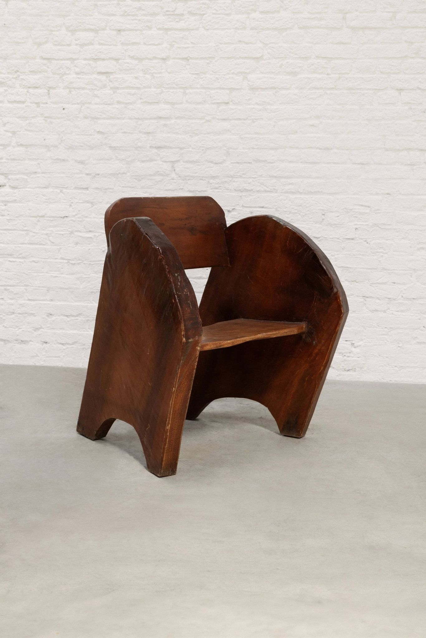 Sculptural anthroposophical wooden armchair, circa 1940s